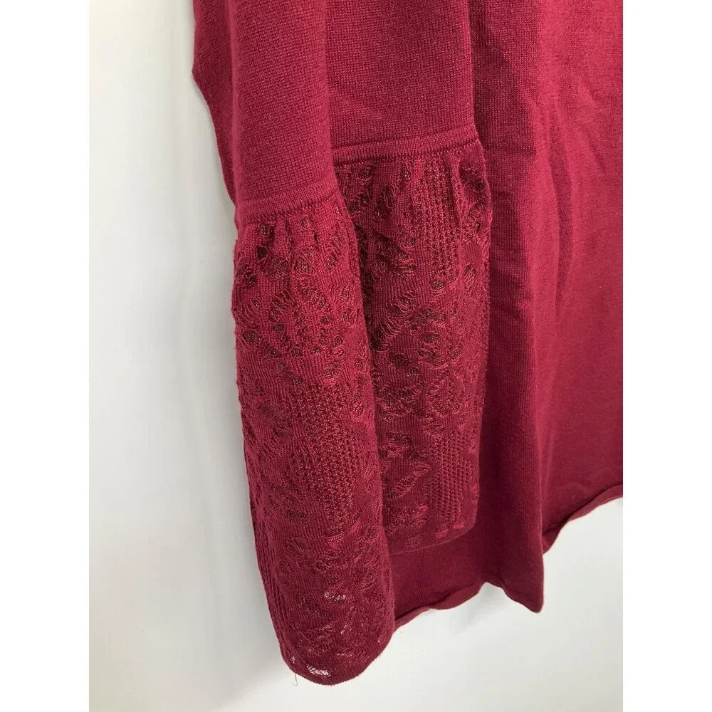 White House Black Market size Large Burgundy lace-sleeve sweater
